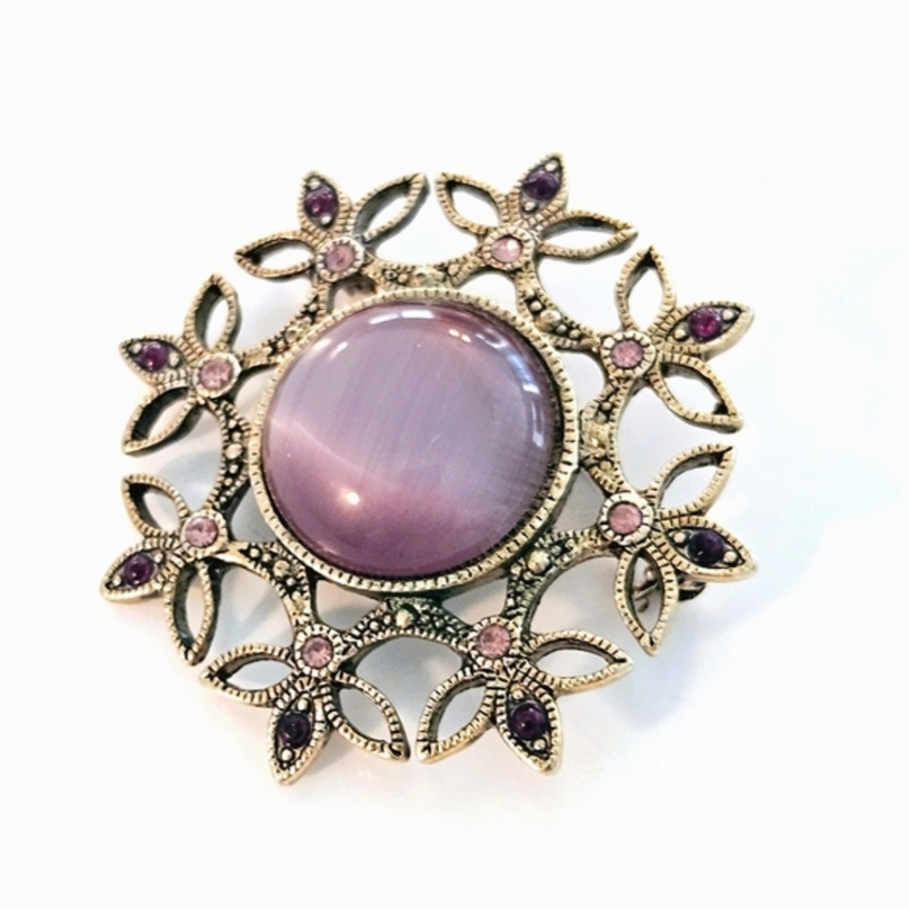 Vintage Purple Moonstone Rhinestone Brooch